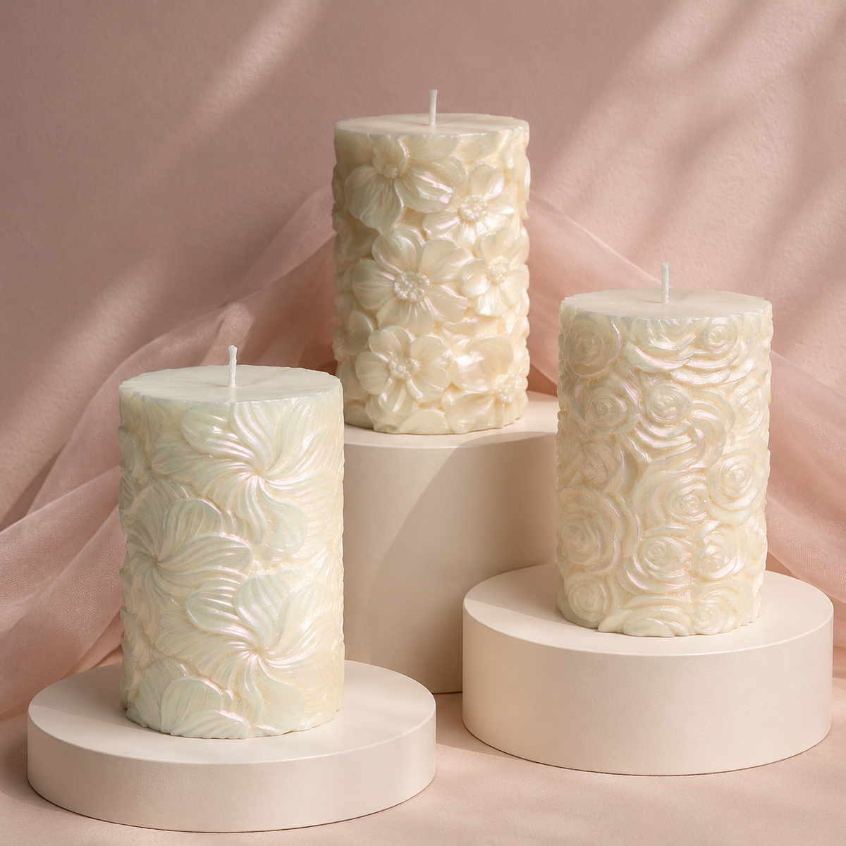 Pearlescent Floral Soy Pillar Candle
