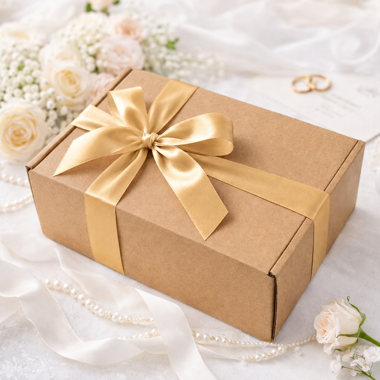 Kraft candle gift box finished with an elegant gold satin ribbon