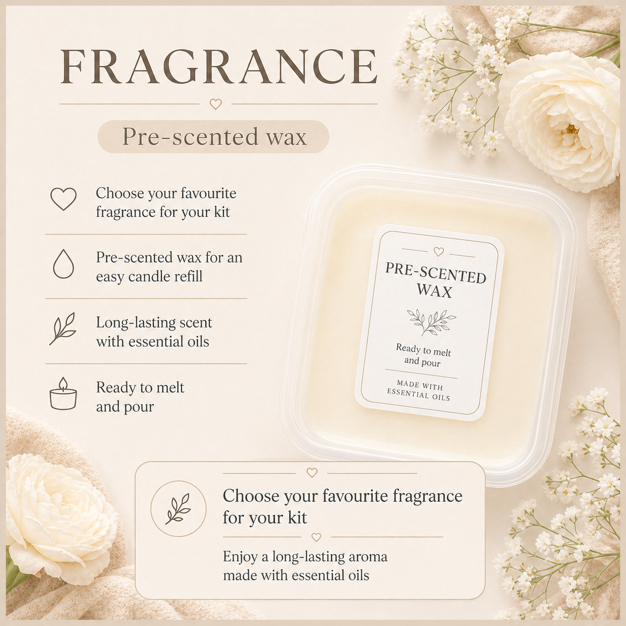 Choose a fragrance for the pre-scented soy wax candle refill kit by Isola Aura Home
