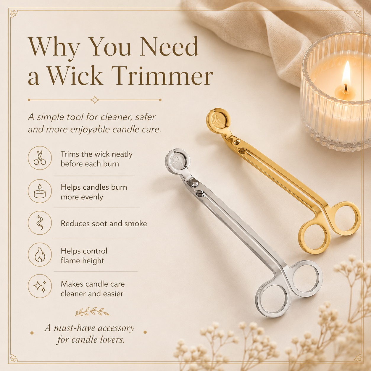 Benefits of using a candle wick trimmer for cleaner burning and easier candle care