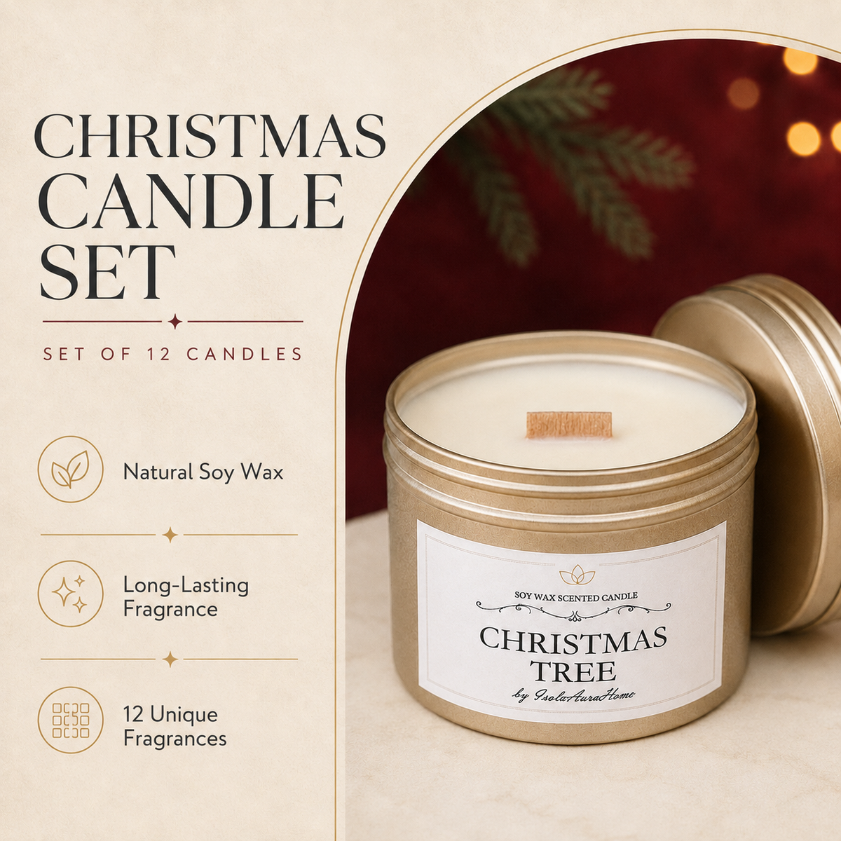 Christmas candle set of 12 made with natural soy wax and long-lasting fragrances