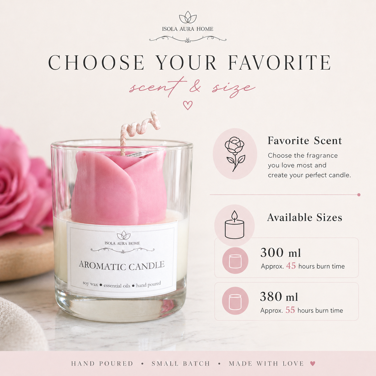 Pink Rose Flower-Shaped Soy Wax Candle