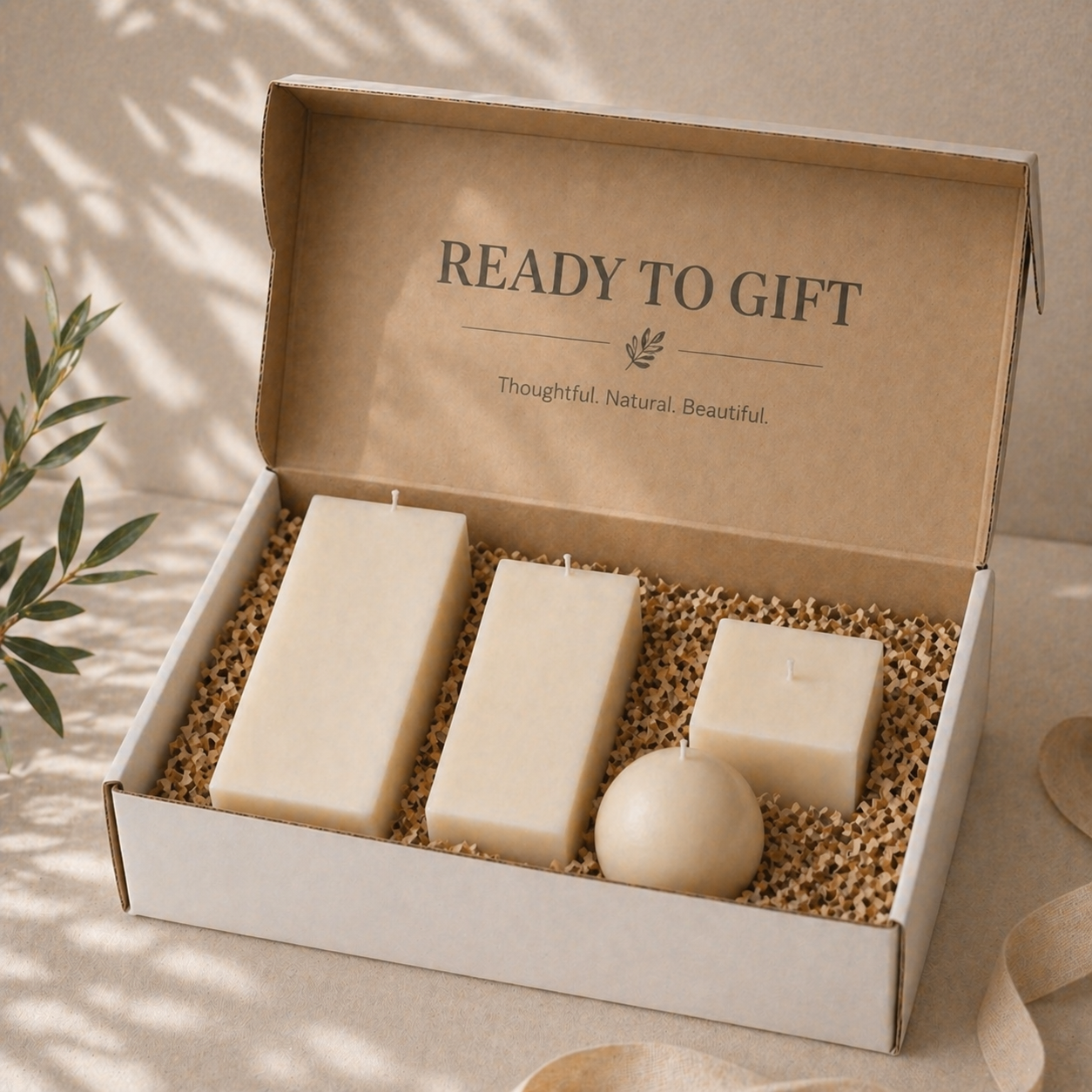 Geometric soy wax candle set in ready to gift box, handmade by Isola Aura Home in Belgium