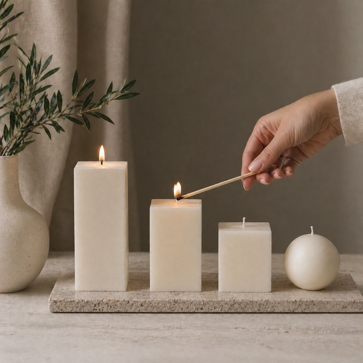 Hand lighting handmade geometric soy wax candles for minimalist home decor