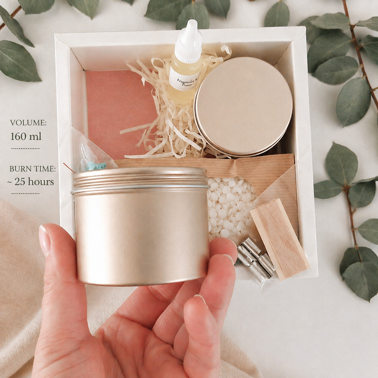 Gold tin candle container size 160 ml for DIY crystal soy wax candle making kit