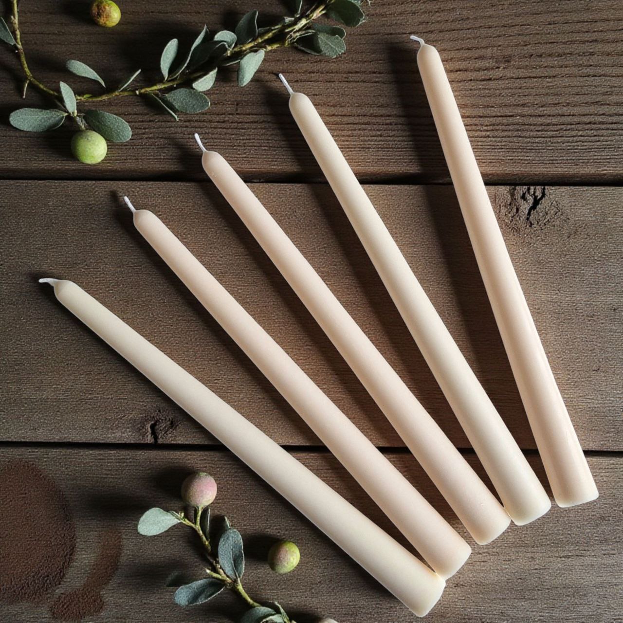 Handmade ivory soy wax taper candles with a smooth minimalist finish