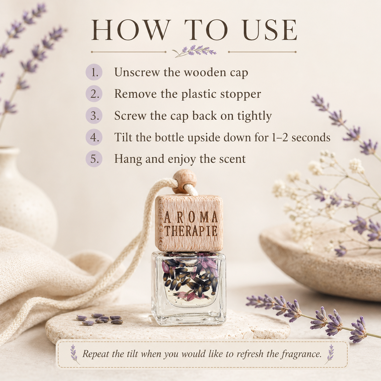 How to use lavender car diffuser instruction card with essential oil diffuser