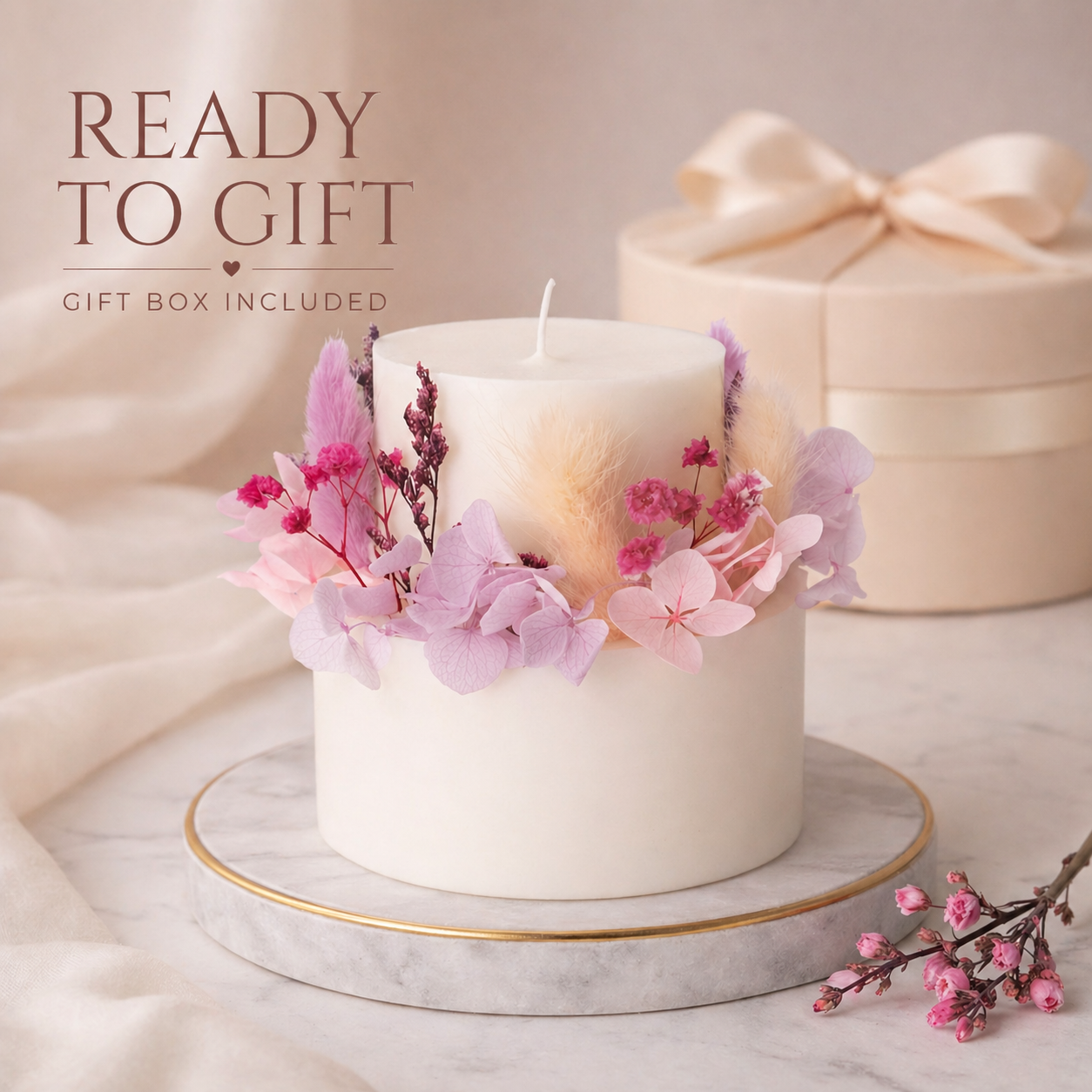 Ivory blush botanical soy wax candle with gift box included, ready to gift by Isola Aura Home