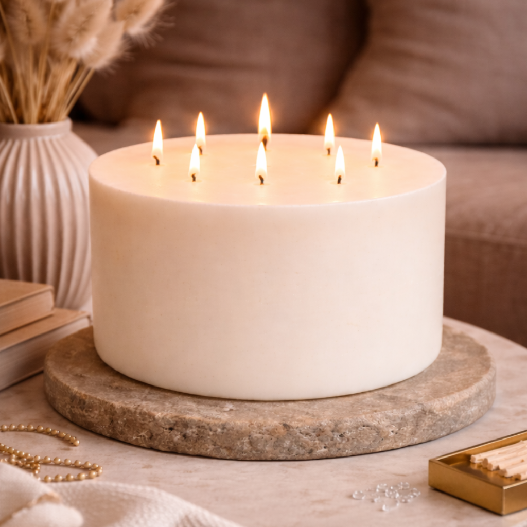Large 7 wick soy candle centerpiece for home decor and weddings