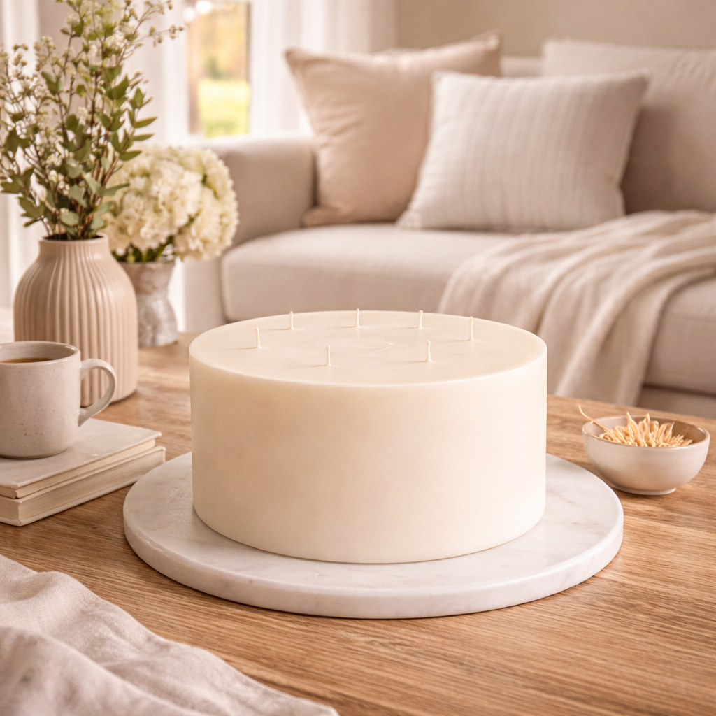 Large handmade soy wax centerpiece candle with 7 wicks for cozy living room decor