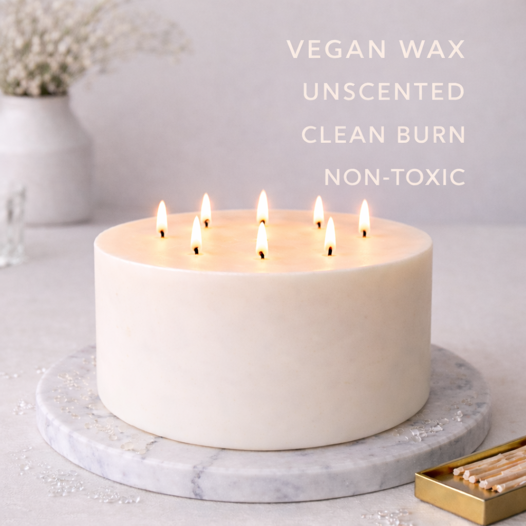 Large handmade 7-wick unscented soy wax candle with vegan wax, clean burn and non-toxic design