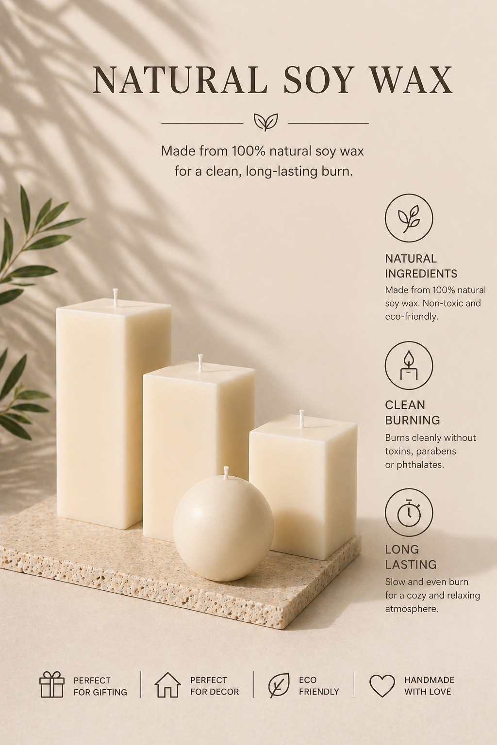 Natural soy wax geometric candles with clean burning features, handmade in Belgium