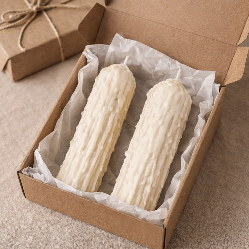 White drip effect soy wax pillar candle set in a gift box, handmade by Isola Aura Home in Belgium