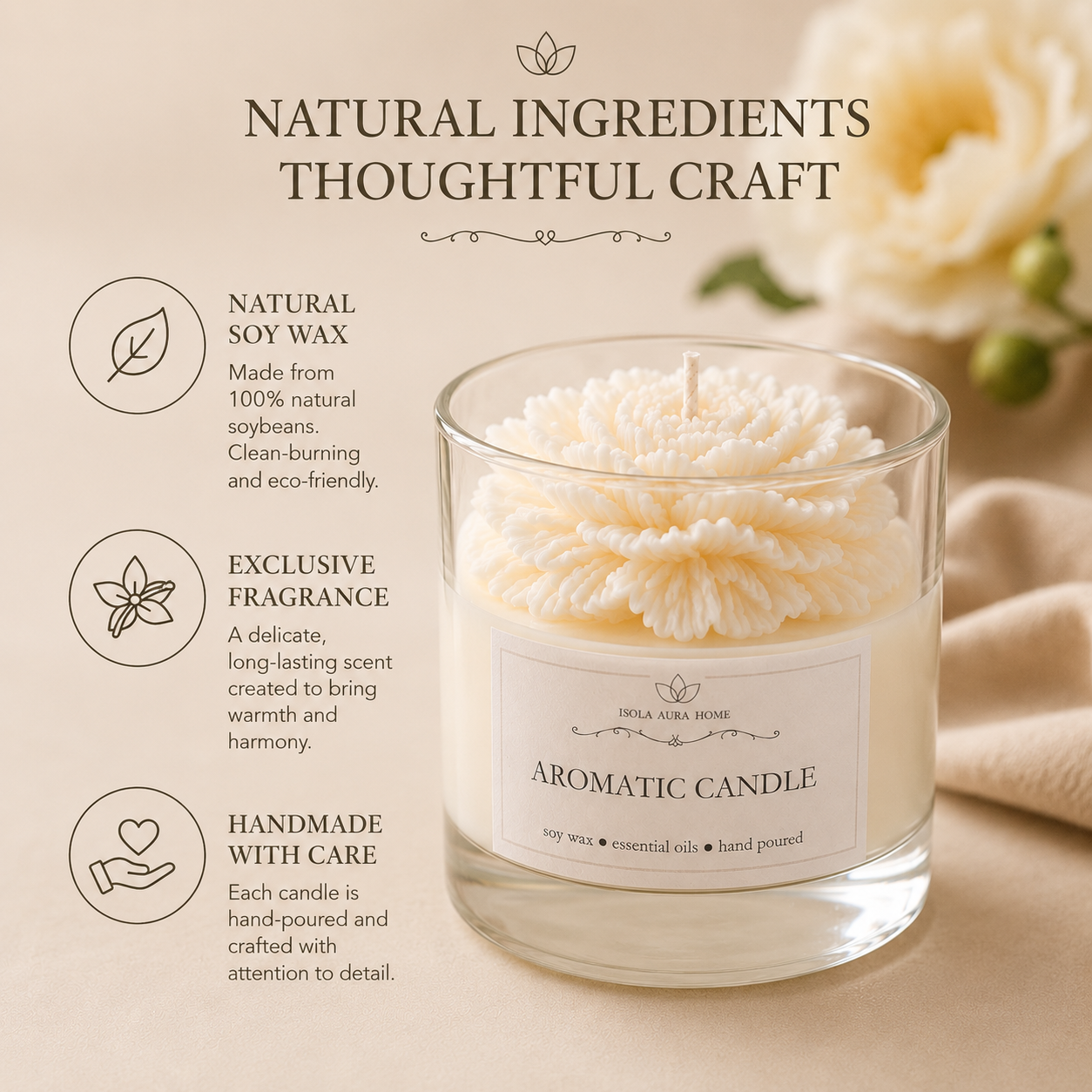 White peony soy wax candle made with natural soy wax and hand-poured in Belgium